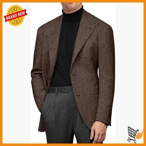 Men's Slim Fit Herringbone Tweed Sport Coat Blazer for Wedding Prom